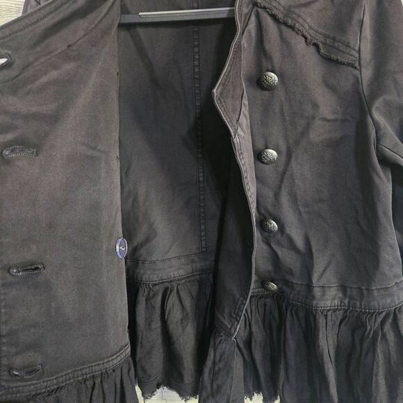 Free People Military Ruffle Hem Jacket Womens SZ M Cotton Grey - Picture 7 of 10